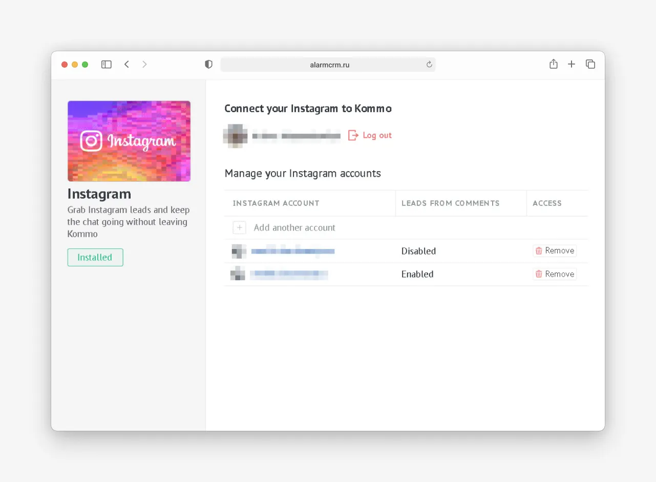 Интеграция Instagram с Kommo