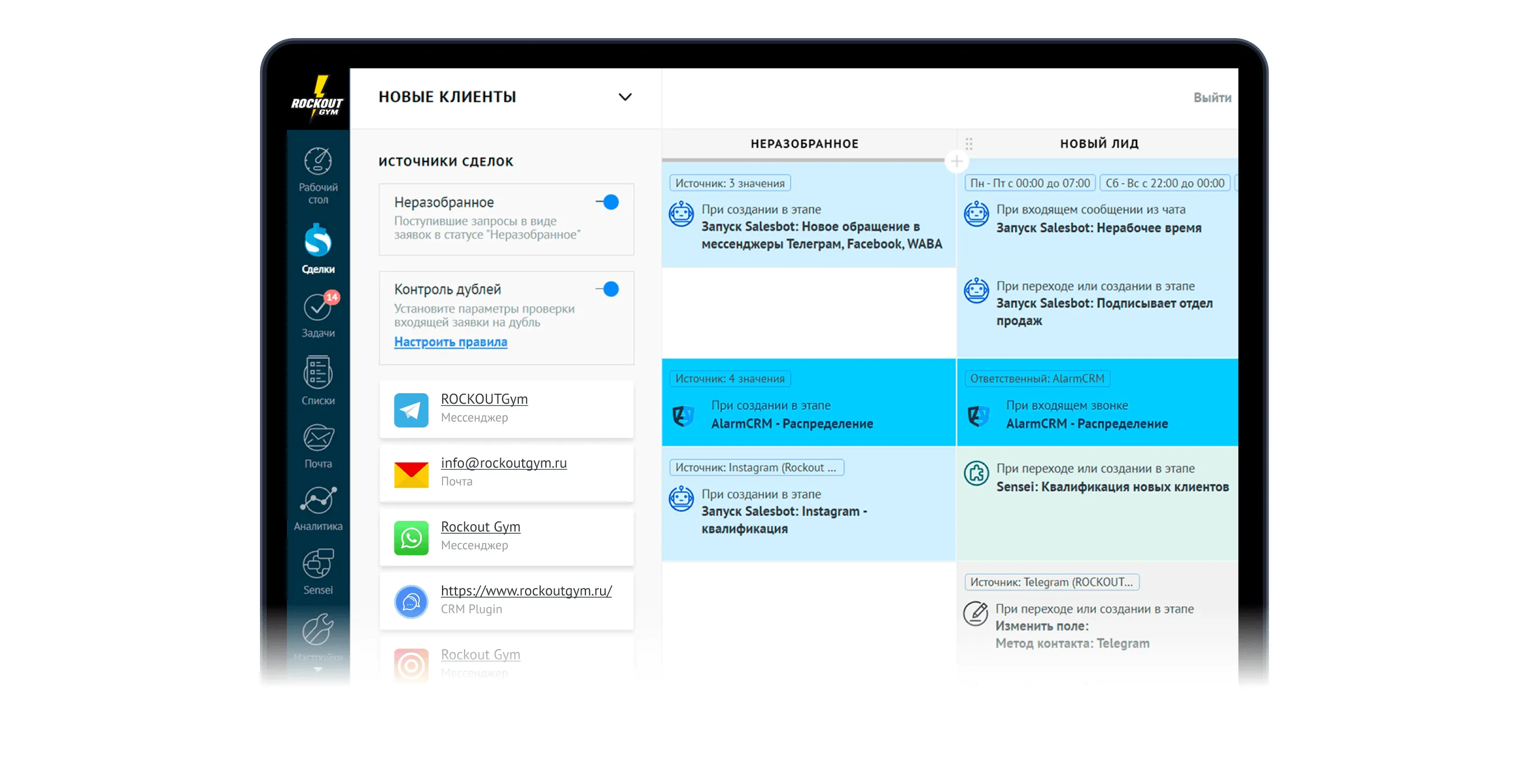 Схема Digital Pipe - каналы коммуникаций Rockout Gym