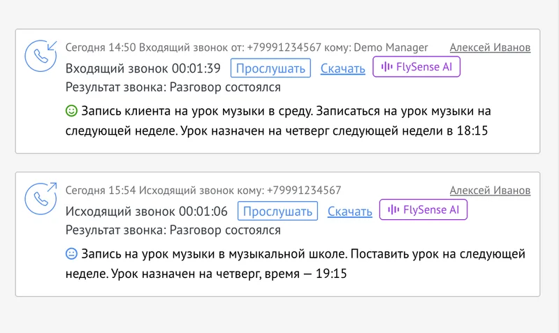 Резюме каждого звонка