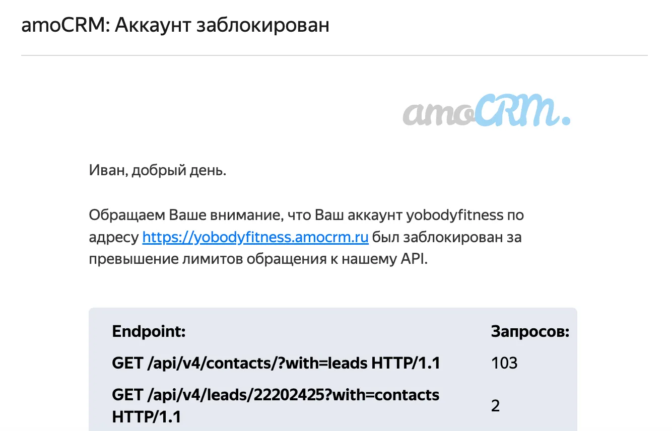 Лимиты API запросов в amoCRM