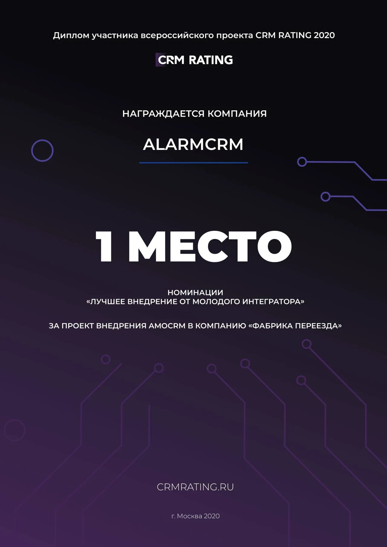 Выиграли премию от CRM Rating